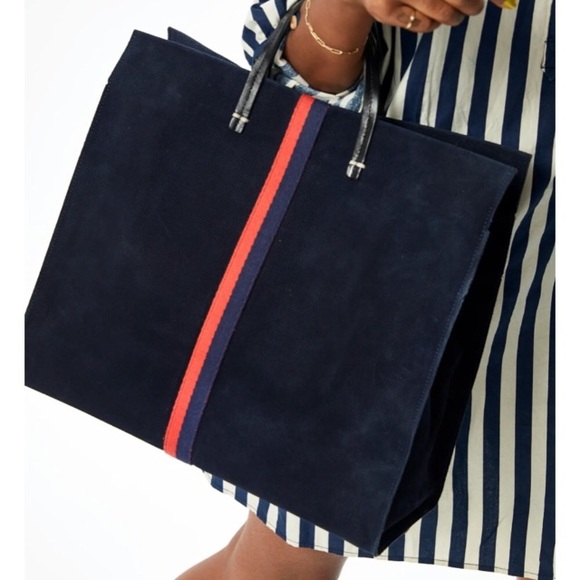 Clare V Simple Perforated Navy Suede Tote - Picture 7 of 11